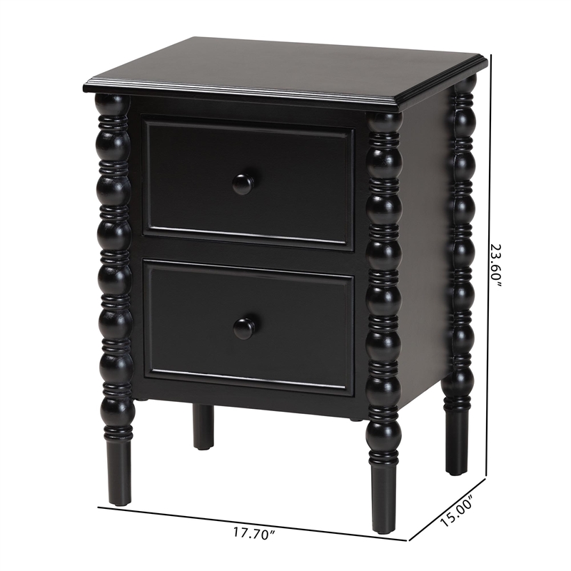 Pemberly Row Wood 2-Drawer End Table with Spindle Legs in Black