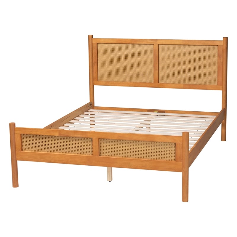 Pemberly Row Japandi Queen Size Wood Platform Bed in Brown