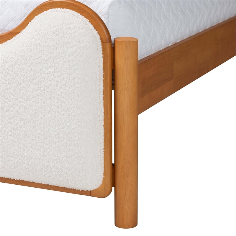 Pemberly Row Queen Platform Bed in Cream Boucle and Solid Rubberwood