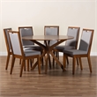 Pemberly Row 7-Piece Dining Set with Round Table in Grey and Walnut Wood