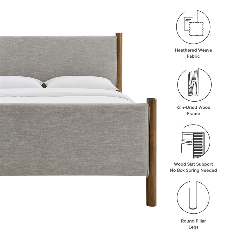 Pemberly Row Full Platform Bed with Upholstered Fabric in Wheat Walnut