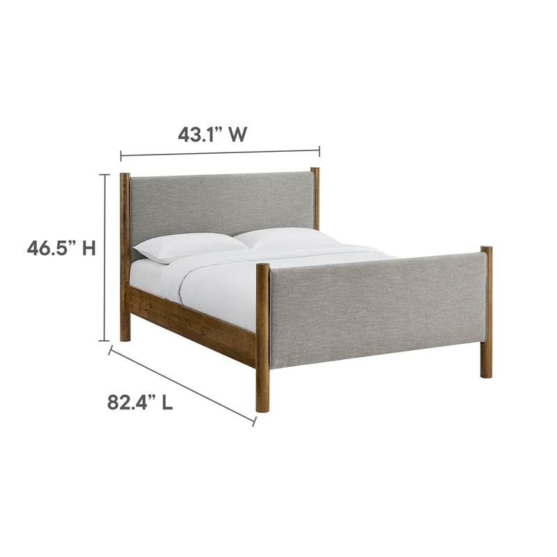Pemberly Row Full Platform Bed with Upholstered Fabric in Wheat Walnut