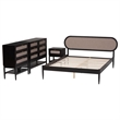 Pemberly Row Queen Beige Fabric 4-Piece Bedroom Set in Black Wood