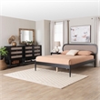 Pemberly Row Queen Beige Fabric 4-Piece Bedroom Set in Black Wood