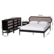 Pemberly Row Queen Beige Fabric 4-Piece Bedroom Set in Black Wood