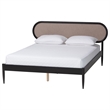 Pemberly Row Queen Beige Fabric 4-Piece Bedroom Set in Black Wood