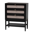 Pemberly Row Queen Beige Fabric 4-Piece Bedroom Set in Black Wood