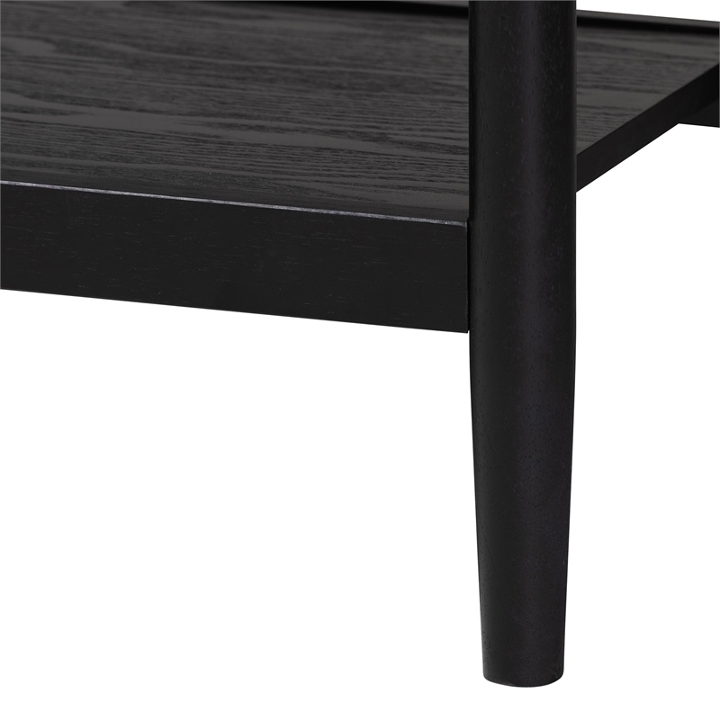 Pemberly Row Queen Beige Fabric 4-Piece Bedroom Set in Black Wood