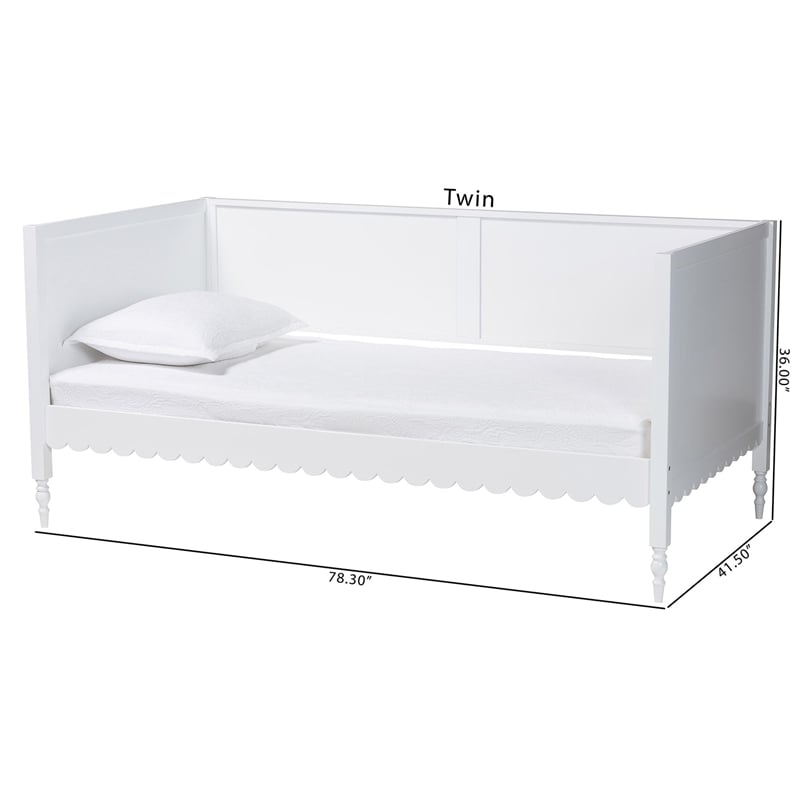 Pemberly Row Modern Twin White Wood Daybed with Scalloped Trim