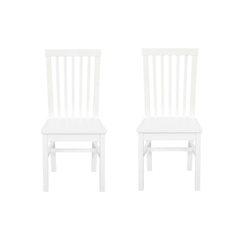 Pemberly Row Slat Back Rubberwood Chairs Set of 2 in White Lacquer