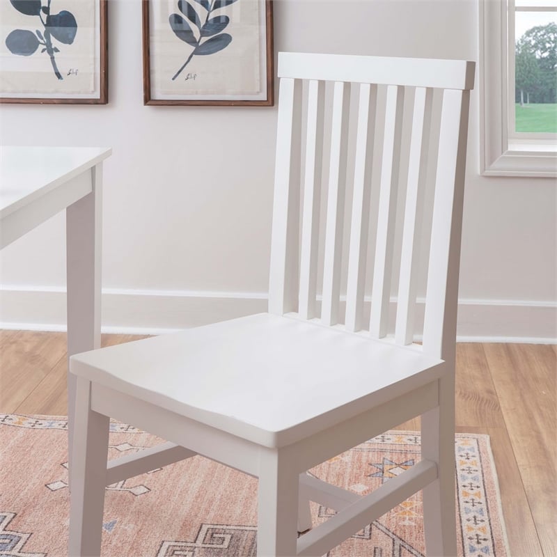 Pemberly Row Slat Back Rubberwood Chairs Set of 2 in White Lacquer