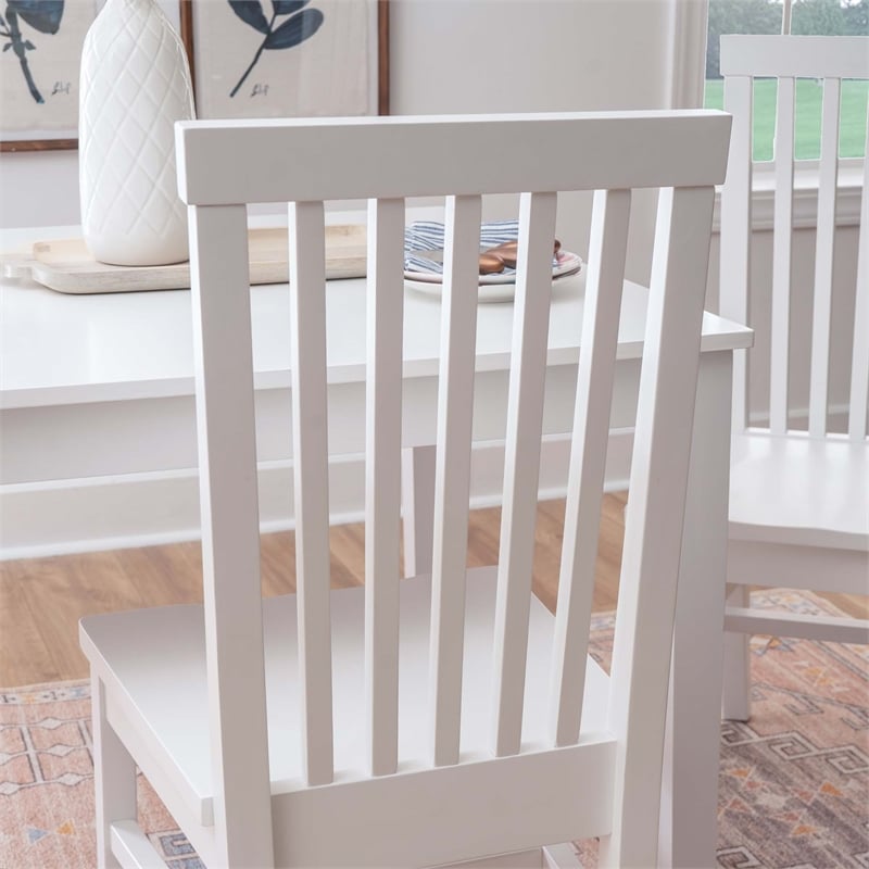 Pemberly Row Slat Back Rubberwood Chairs Set of 2 in White Lacquer