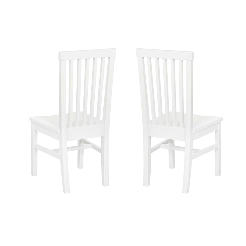 Pemberly Row Slat Back Rubberwood Chairs Set of 2 in White Lacquer