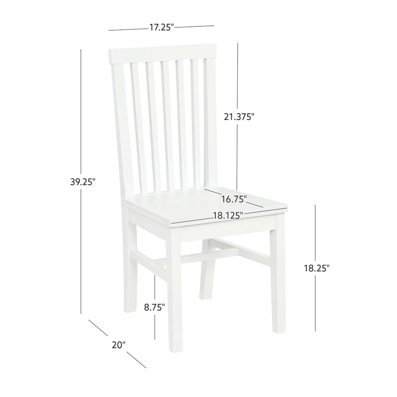 Pemberly Row Slat Back Rubberwood Chairs Set of 2 in White Lacquer