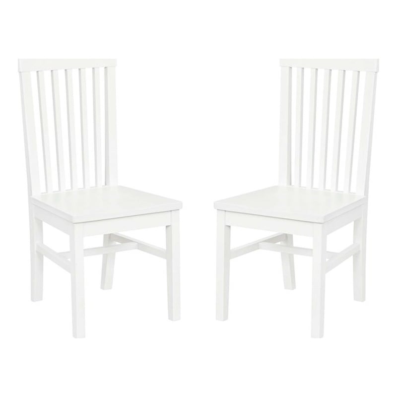 Pemberly Row Slat Back Rubberwood Chairs Set of 2 in White Lacquer