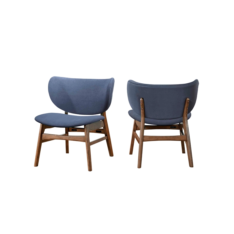 Pemberly Row 2-Piece Upholstered Lounge Chairs in Blue Velvet and Walnut
