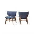 Pemberly Row 2-Piece Upholstered Lounge Chairs in Blue Velvet and Walnut