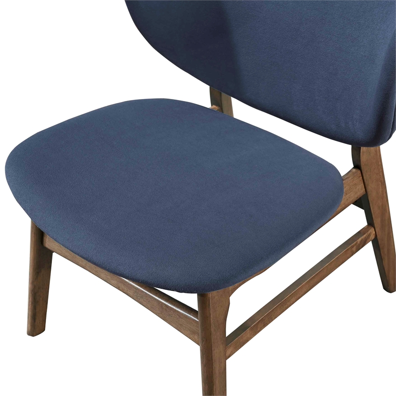 Pemberly Row 2-Piece Upholstered Lounge Chairs in Blue Velvet and Walnut