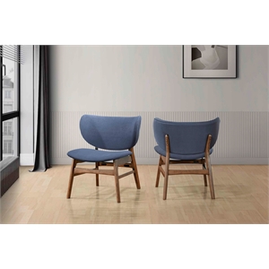 Pemberly Row 2-Piece Upholstered Lounge Chairs in Blue Velvet and Walnut