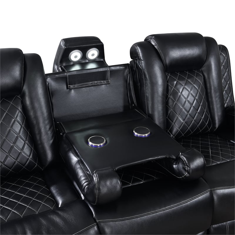 Pemberly Row 2-Piece Reclining Sofa & Console Loveseat in Black Faux Leather