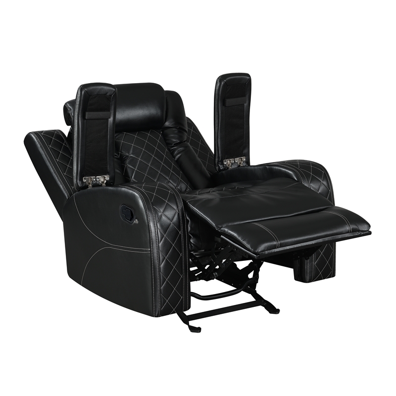 Pemberly Row 3-Pc Black Faux Leather Reclining Living Room Set