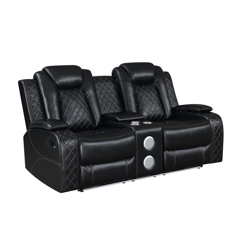 Pemberly Row 3-Pc Black Faux Leather Reclining Living Room Set