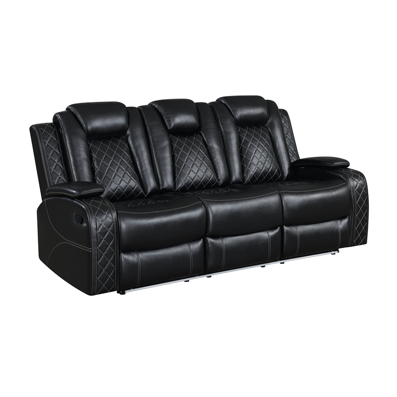 Pemberly Row 3-Pc Black Faux Leather Reclining Living Room Set