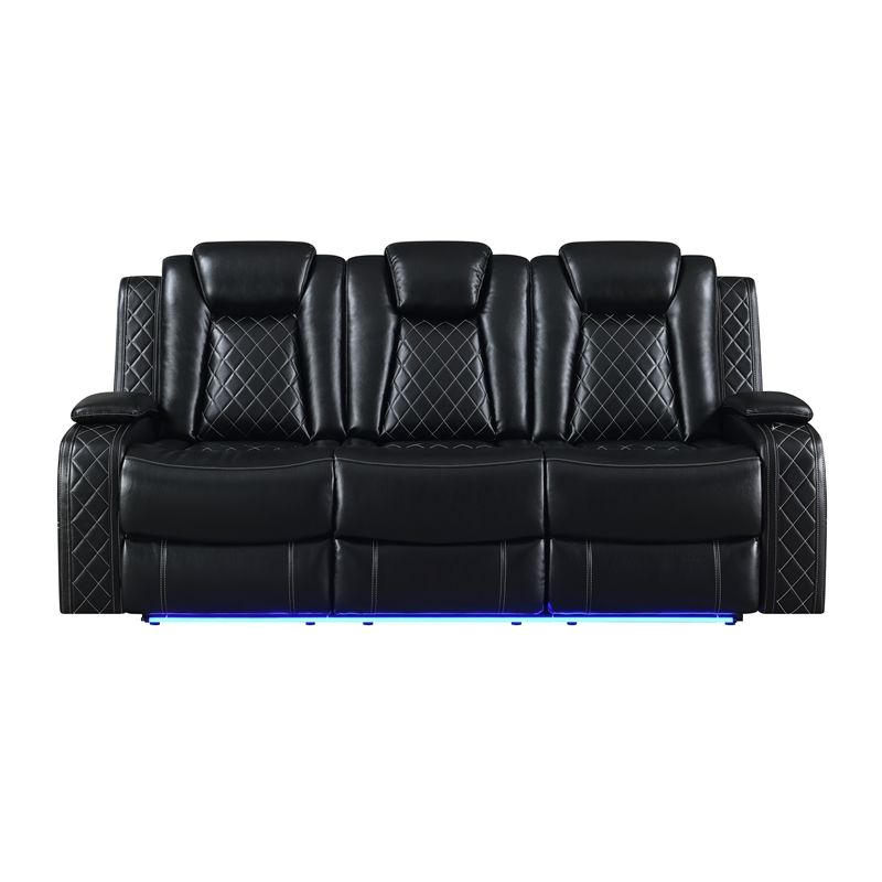Pemberly Row 3-Pc Black Faux Leather Reclining Living Room Set