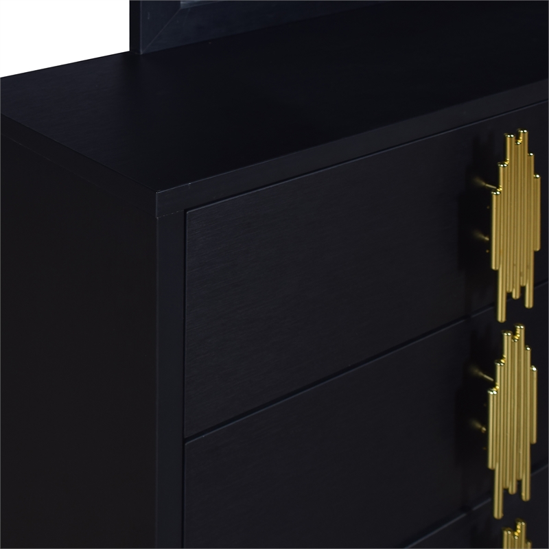 Pemberly Row 2-Piece Wood Dresser and Beveled Mirror Set in Black