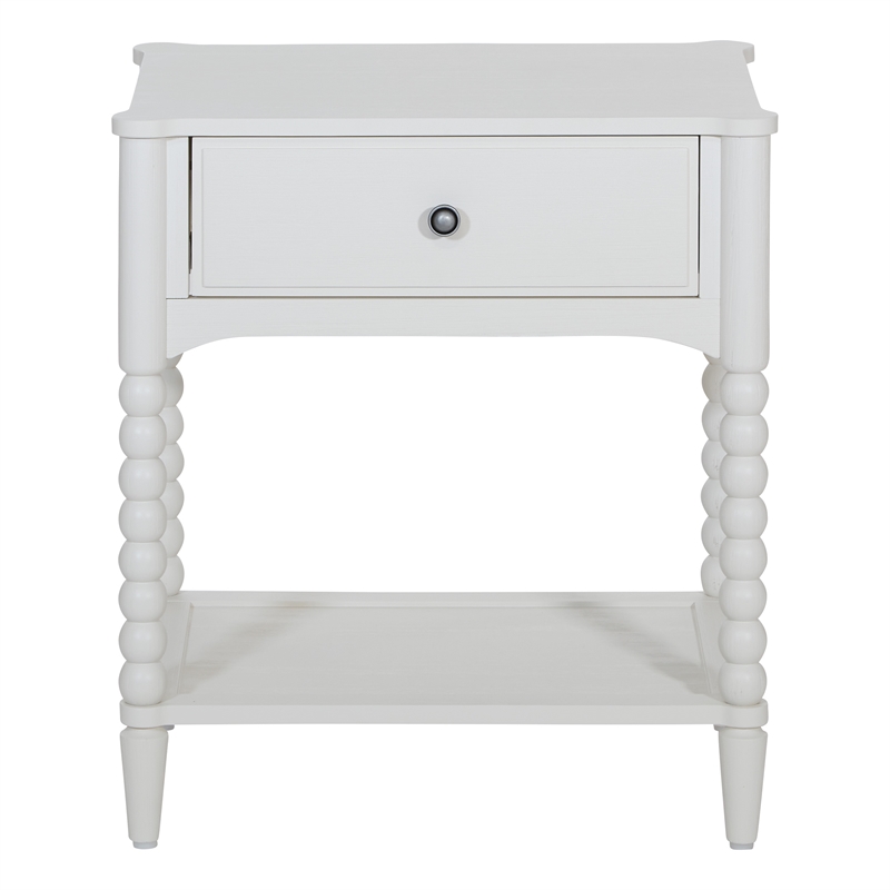 Pemberly Row Spindle Leg Nightstand with Drawer in Antique White Finish