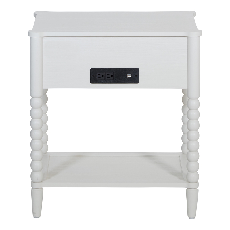 Pemberly Row Spindle Leg Nightstand with Drawer in Antique White Finish