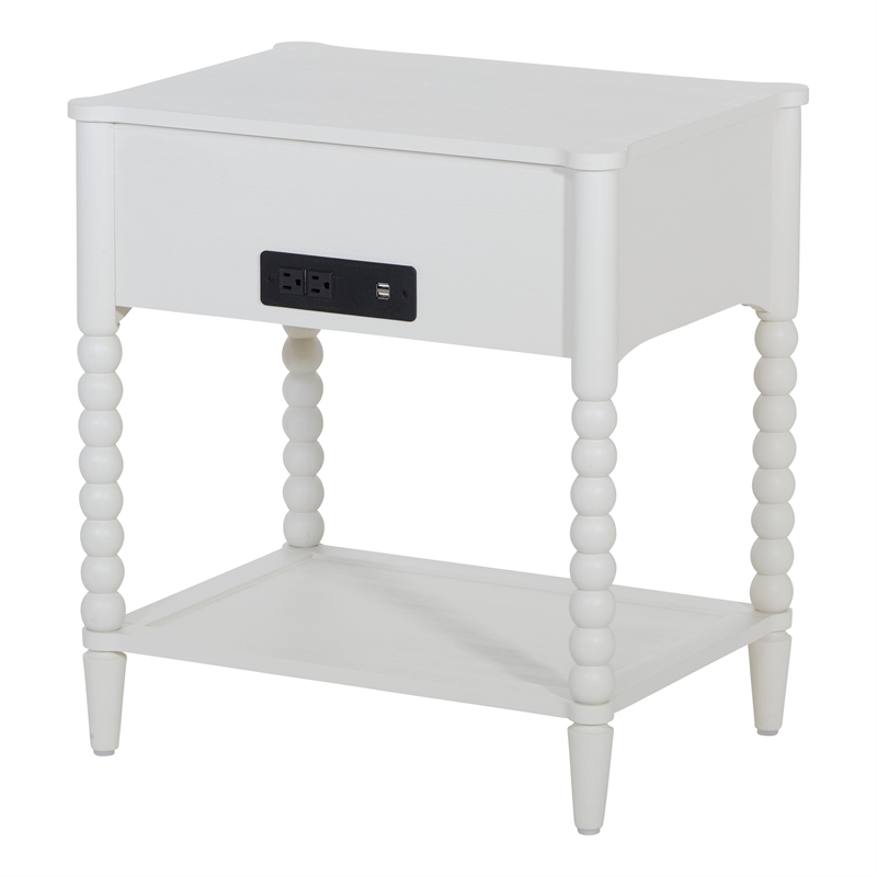 Pemberly Row Spindle Leg Nightstand with Drawer in Antique White Finish