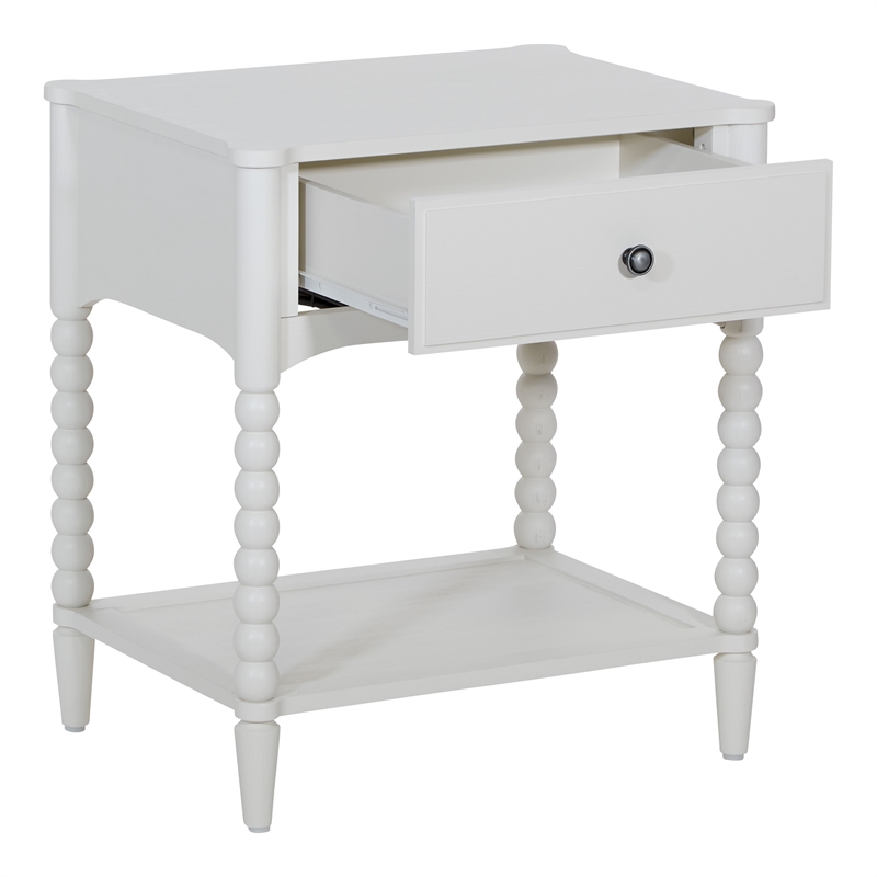 Pemberly Row Spindle Leg Nightstand with Drawer in Antique White Finish