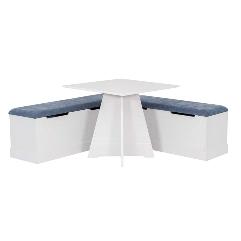 Pemberly Row 3-Piece Storage Nook Set with Bench and Table in White