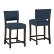 Pemberly Row Set of 2 Blue Upholstered Counter Stools in Brown Maple Wood