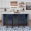 Pemberly Row Set of 2 Blue Upholstered Counter Stools in Brown Maple Wood