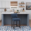 Pemberly Row Set of 2 Blue Upholstered Counter Stools in Brown Maple Wood