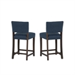 Pemberly Row Set of 2 Blue Upholstered Counter Stools in Brown Maple Wood