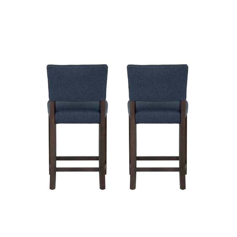 Pemberly Row Set of 2 Blue Upholstered Counter Stools in Brown Maple Wood