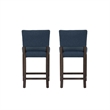 Pemberly Row Set of 2 Blue Upholstered Counter Stools in Brown Maple Wood