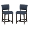 Pemberly Row Set of 2 Blue Upholstered Counter Stools in Brown Maple Wood