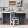 Pemberly Row Set of 2 Blue Striped Upholstered Counter Stools in White Wood