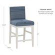 Pemberly Row Set of 2 Blue Striped Upholstered Counter Stools in White Wood