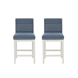 Pemberly Row Set of 2 Blue Striped Upholstered Counter Stools in White Wood