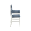 Pemberly Row Set of 2 Blue Striped Upholstered Counter Stools in White Wood