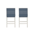 Pemberly Row Set of 2 Blue Striped Upholstered Counter Stools in White Wood