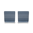 Pemberly Row Set of 2 Blue Striped Upholstered Counter Stools in White Wood