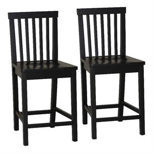 Pemberly Row Set of 2 High Back Counter Stools in Black Rubberwood