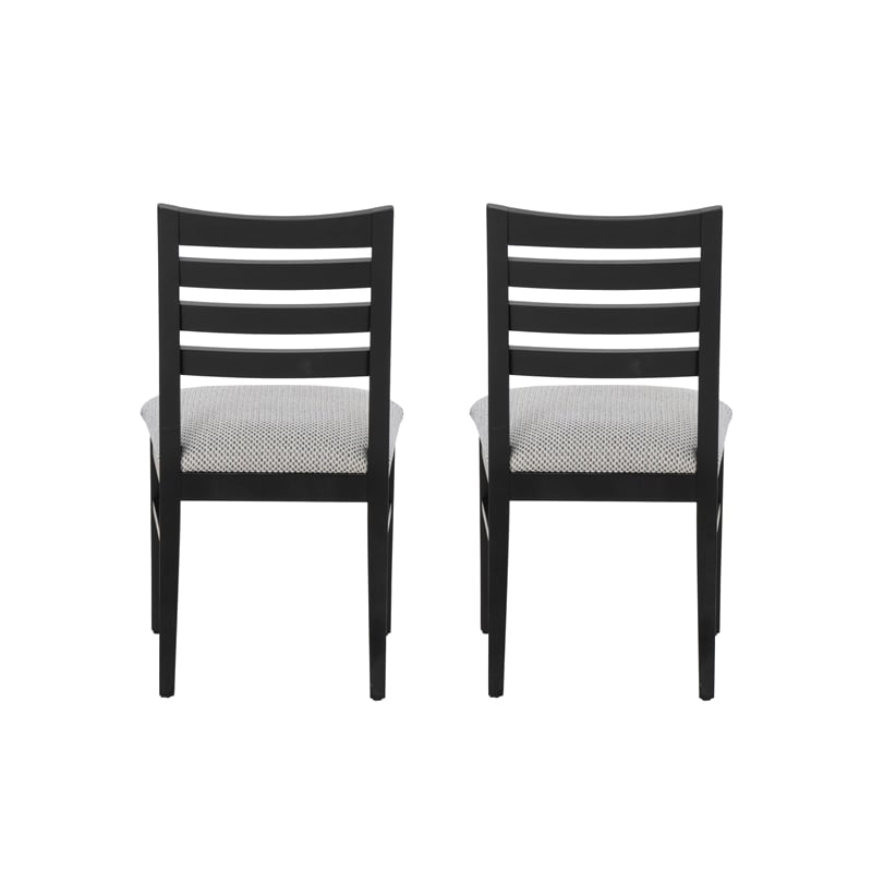 Pemberly Row Set of 2 Slat Back Maple Wood Dining Chairs in Black