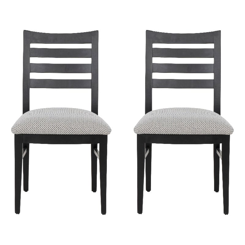 Pemberly Row Set of 2 Slat Back Maple Wood Dining Chairs in Black